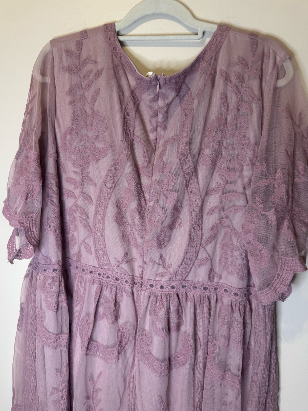 PinkBlush Mauve Lace Mesh Overlay Maternity Maxi Dress | 3X - Picture 8 of 12